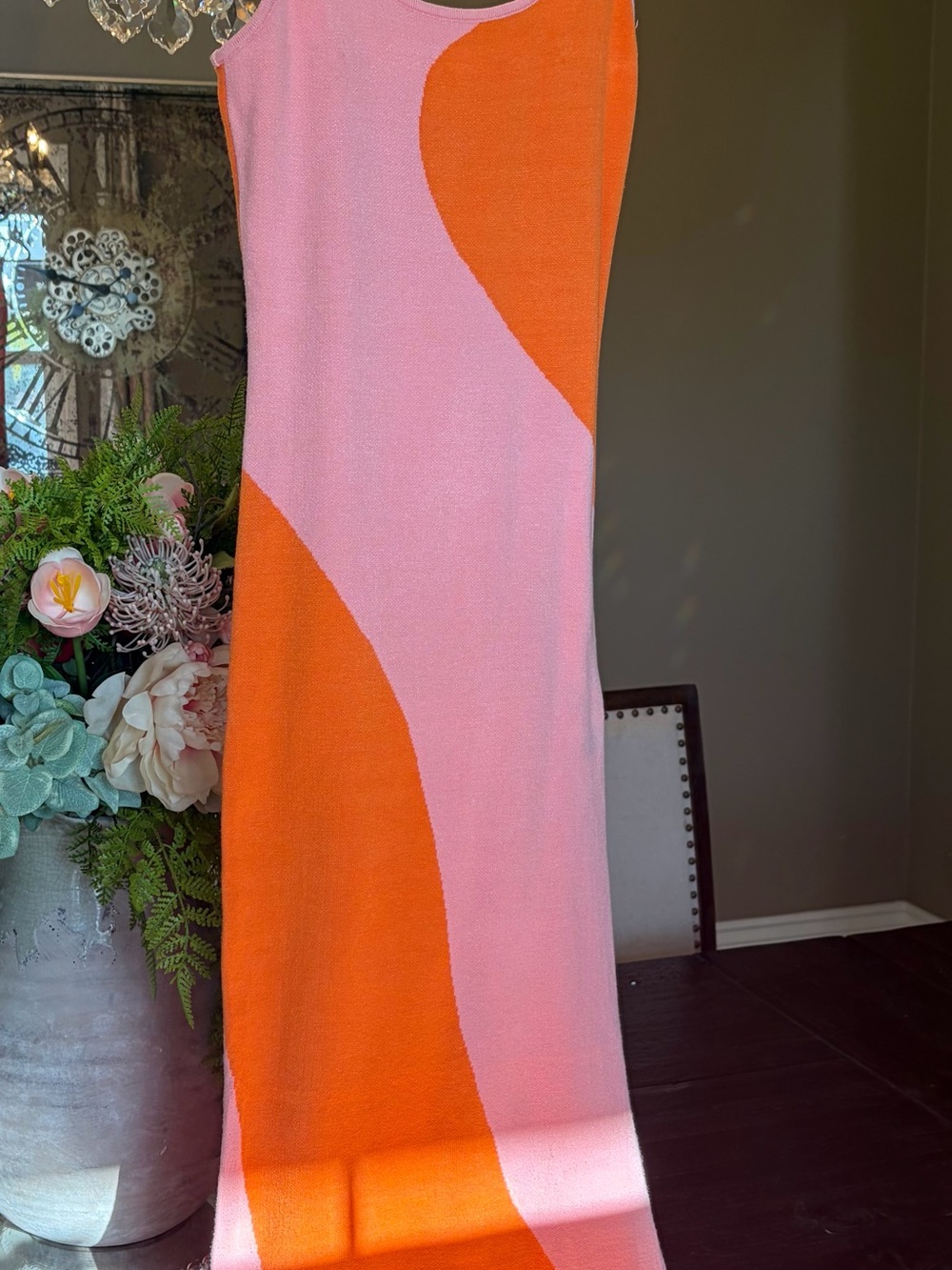 Sleeveless Pink and Orange Maxi Dress